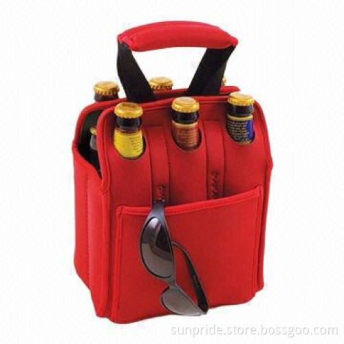 Nylon Bottle Cooler Bag with Insulated Water-resistant Sponge Lining and Drawstring Closure